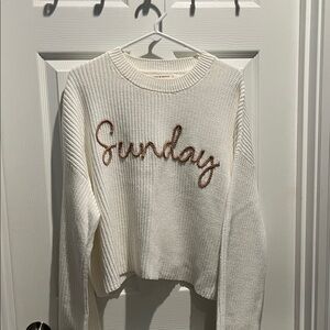 Sunday Women's Cream Sweater with Brown Embroidery